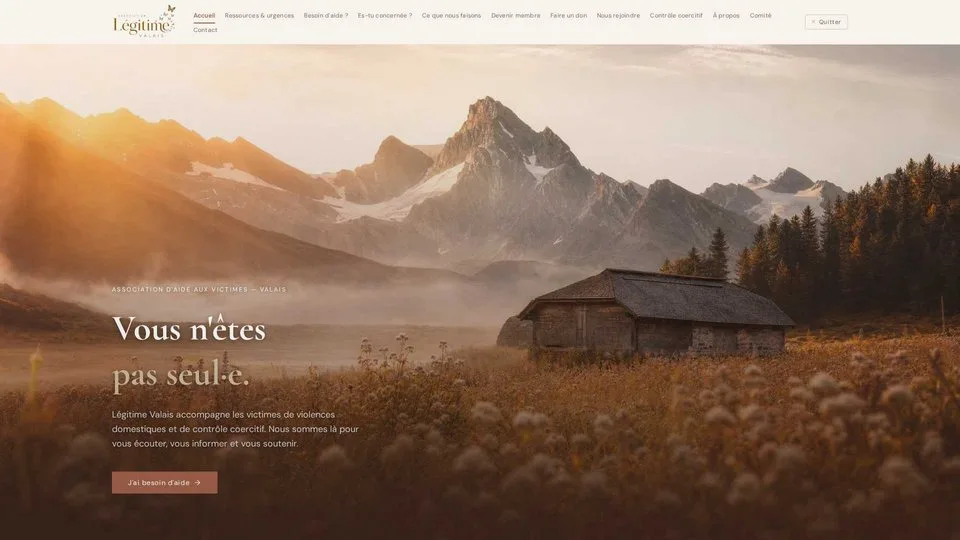 Page d’accueil du site Légitime Valais conçu par AppLynx
