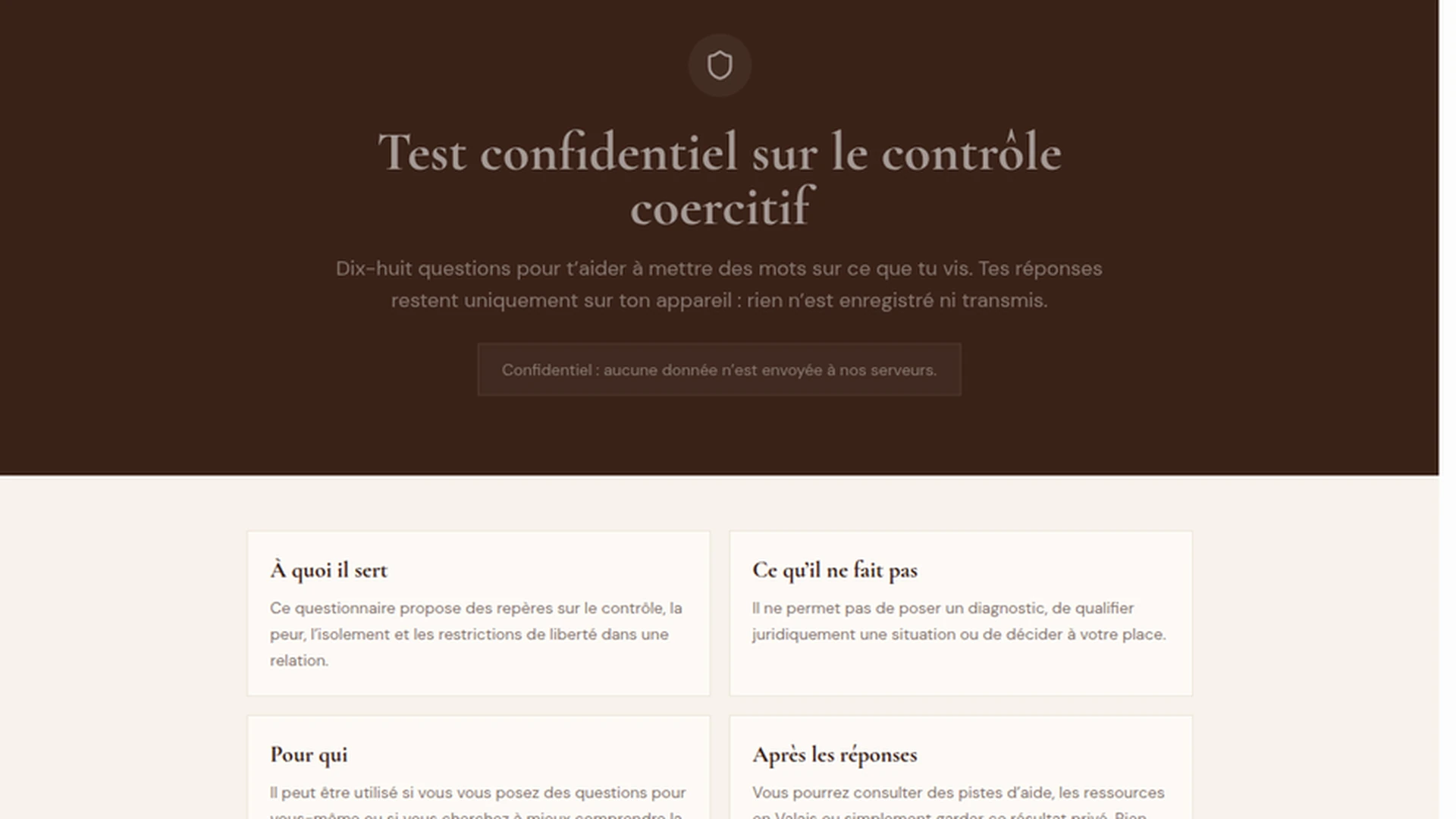 Parcours de questionnaire confidentiel de Légitime Valais
